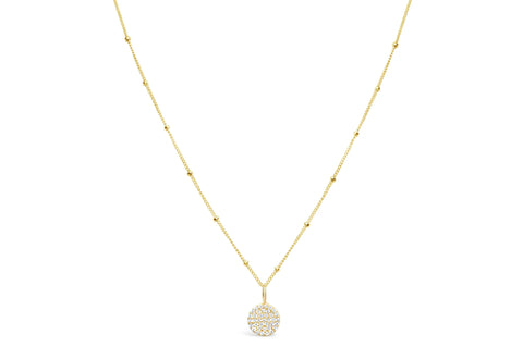Charm & Chain Necklace Pavé Disk-Gold