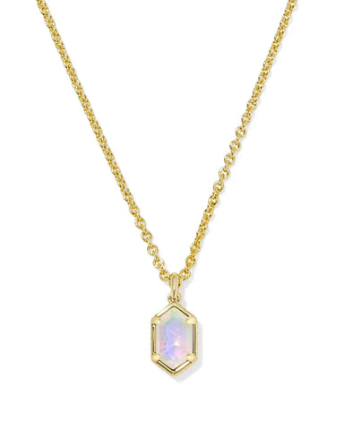Hallie Gold Short Pendant Necklace-White Opalescent Resin