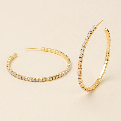Sparkle & Shine Lg Rhinestone Hoop Earring - Light Gray Opal/Gold
