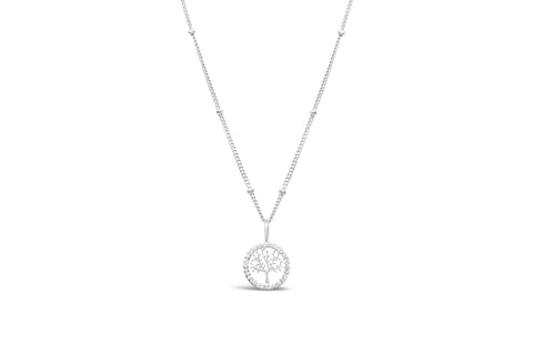 Charm & Chain Necklace Pavé Tree of Life- Silver