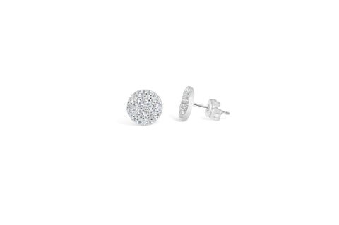 "Pretty Party" Earring Pavé Disk Stud- Silver