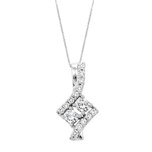 Sterling Silver 2 Stone Diamond Pendant Necklace