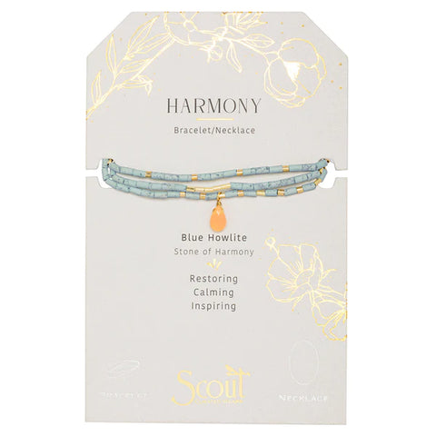 Teardrop Stone Wrap Blue Howlite/Sunstone/Gold - Stone of Harmon