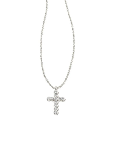 Cross Silver Pendant Necklace in White Crystal