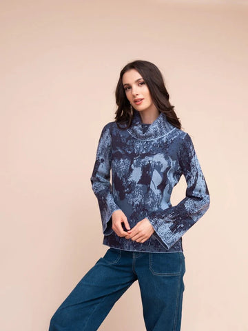 Abstract Blues Cowlneck Sweater