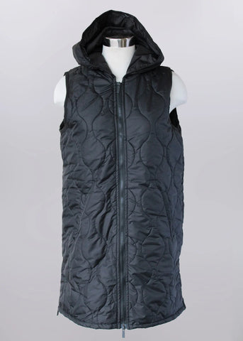 Long Hooded Vest with Hood in Black