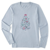 Women's Dreamy Christmas Tree Long Sleeve Crusher Tee in Glacier Blue