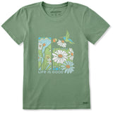 Women's Life is Good Hummingbird Short Sleeve Crusher Tee in Green
