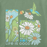 Women's Life is Good Hummingbird Short Sleeve Crusher Tee in Green