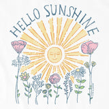 Women's Hello Sunshine Sun & Flowers Short Sleeve Crusher Vee in White