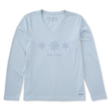 Women's Three Doodle Snowflakes Long Sleeve Crusher V Neck