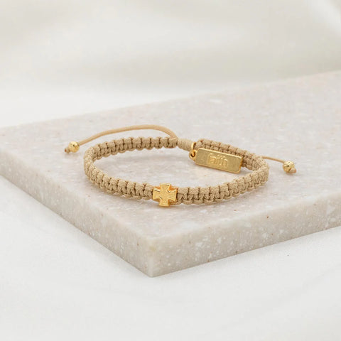 Family Virtues Wonderfully Made Purpose Bracelet - Gold Cross- Cream