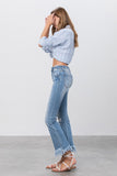 Long Bottom Frayed Crop Flare Jeans