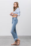 Long Bottom Frayed Crop Flare Jeans