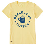 Women's Peace Love Coffee Mug Circle Short Sleeve Crusher Tee