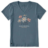 Women's Wildly Grateful Bouquet Short Sleeve Crusher Vee