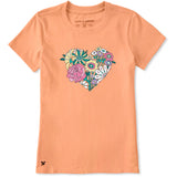 Women's Retro Flower Heart Short Sleeve Crusher V