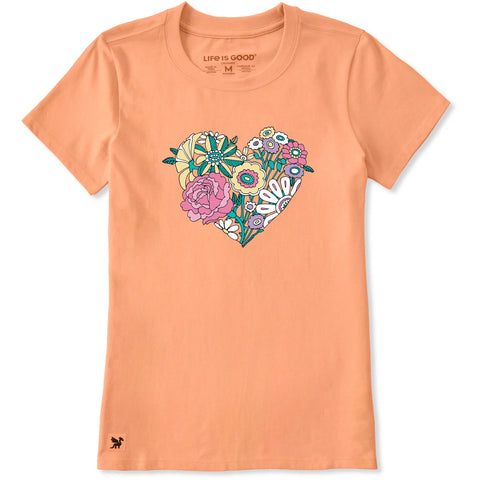 Women's Retro Flower Heart Short Sleeve Crusher V