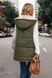 Faux Fur Zipper Front Open Pockets Coat in Green