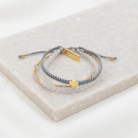Be Still Prayer Bracelet Gold/Frosted Quartz