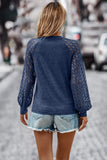 Hollow Out Lace Ruched Top in Navy