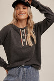 BRUSH TRIM TEXTURE KNIT HENLEY TOP in Charcoal