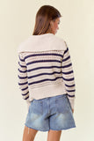 Zip-up Striped Pointelle Knit Sweater Jacket