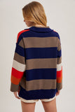Striped Color Block Half Zipper Knit Pullover