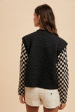 Checker Board Sleeve Quilted Pullover in Black