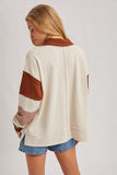 Color Block Contrast Half-button Collar Knit Top