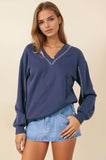 French Terry V-neckline Oversized Sweatshirt in Navy
