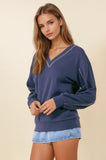 French Terry V-neckline Oversized Sweatshirt in Navy