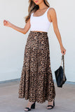 Leopard Floral Reversible Ruffle Hem Maxi Skirt
