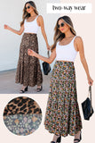 Leopard Floral Reversible Ruffle Hem Maxi Skirt