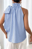 Tied Knot Frilled Collar Sleeveless Top Sky Blue