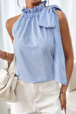 Tied Knot Frilled Collar Sleeveless Top Sky Blue