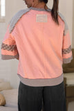 Plaid Waffle Flower Patchwork Bracelet Sleeve Top in Orange