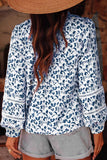 Printed Lace Detail Floral Puff Sleeve Shirt
