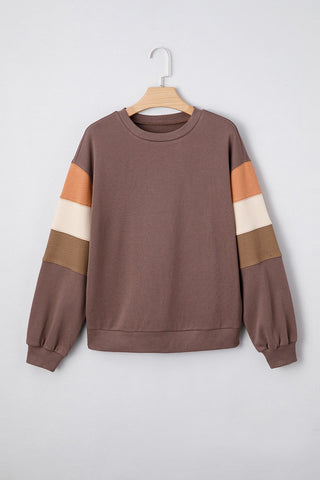 Drop Shoulder Pullover Casual Sweatshirt in Brown