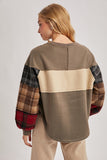 Color Block Plaid Patched Sleeve Sweatshirt