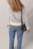 Bow Decor Contrast Ribbed Edge Crew Neck Sweater