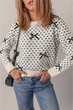 Bow Decor Contrast Ribbed Edge Crew Neck Sweater