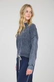Washed Mock Neck Long Sleeve Knit Pullover Sweater