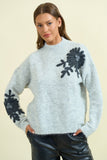 Floral Applique Mock Neck Sweater
