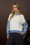 Mix Media Denim Sleeve Knit Top