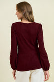 Round Neck Bubble Long Sleeve Textured Knit Top