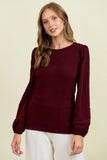 Round Neck Bubble Long Sleeve Textured Knit Top