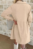 Corduroy Half Button Collared Dress In Oatmeal
