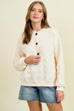 Quilted Jersey Button Front Sweatshirt in Vanilla