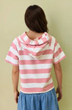 Striped Hoodie Short Sleeve Top in Dusty Pink